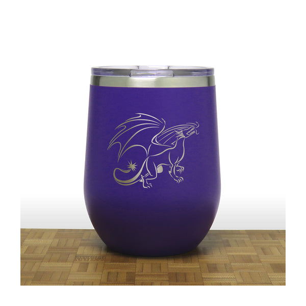Purple - Dragon Design 3 PC 12oz STEMLESS WINE - Copyright Hues in Glass