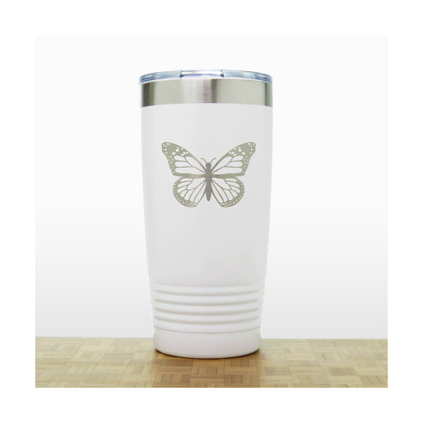 White - Butterfly 20 oz Insulated Tumbler - Copyright Hues in Glass