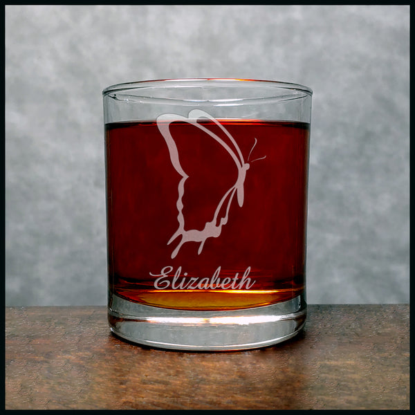 Butterfly Personalized Whisky Glass - Design 3 - Copyright Hues in Glass