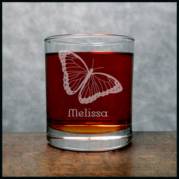 Butterfly Personalized Whisky Glass - Design 4 - Copyright Hues in Glass