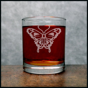 Butterfly Whisky Glass - Design 6 - Copyright Hues in Glass