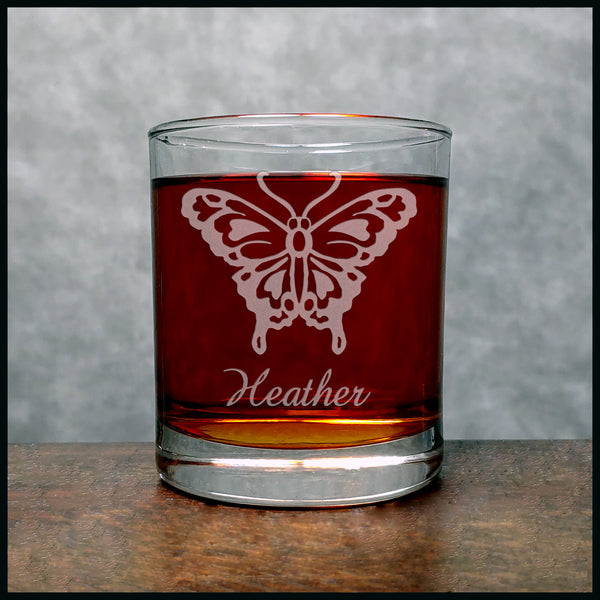 Butterfly Personalized Whisky Glass - Design 6 - Copyright Hues in Glass