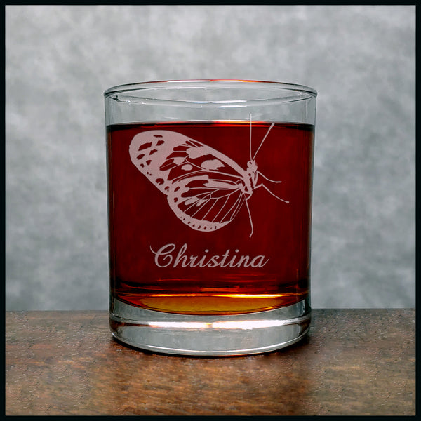 Butterfly Personalized Whisky Glass - Design 6 - Copyright Hues in Glass