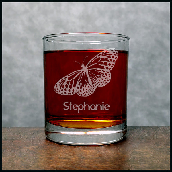 Butterfly Personalized Whisky Glass - Design 7 - Copyright Hues in Glass