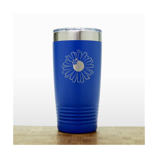 Blue -  Daisy with Ladybug 20 oz Insulated Tumbler - Copyright Hues in Glass