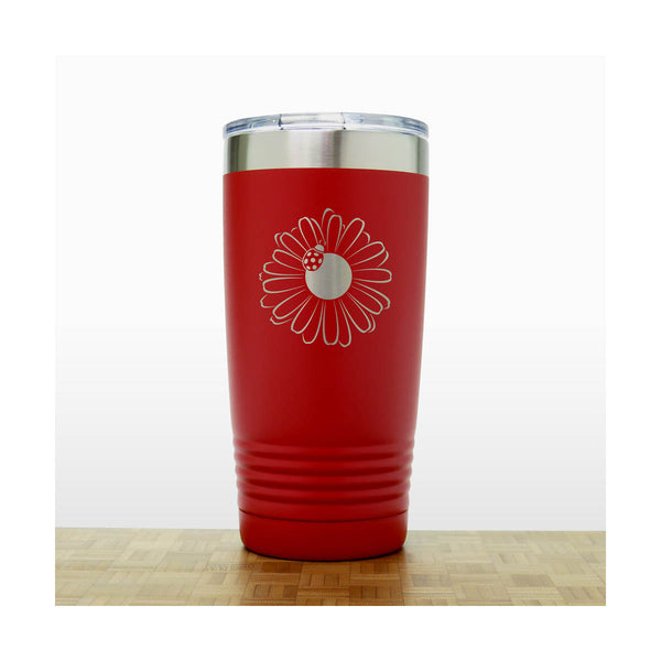 Red -  Daisy with Ladybug 20 oz Insulated Tumbler - Copyright Hues in Glass