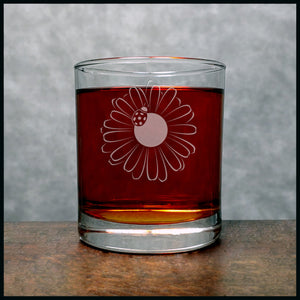 Daisy and Ladybug Whisky Glass - Copyright Hues in Glass