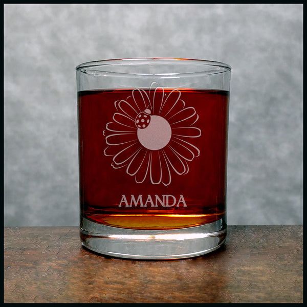 Daisy and Ladybug Personalized Whisky Glass - Copyright Hues in Glass
