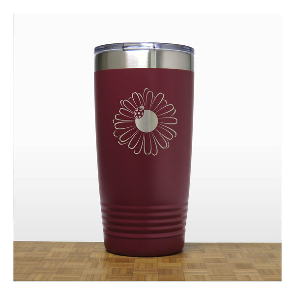 Maroon - Daisy with Ladybug 20 oz Insulated Tumbler - Copyright Hues in Glass