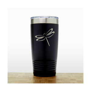 Black - Dragonfly 20 oz Insulated Tumbler - Design 2 - Copyright Hues in Glass