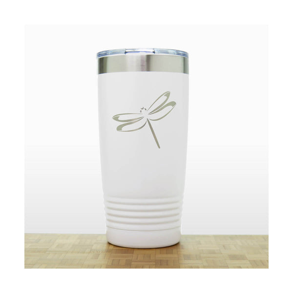 White - Dragonfly 20 oz Insulated Tumbler - Design 2 - Copyright Hues in Glass