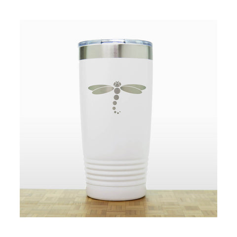 White - Dragonfly 20 oz Insulated Tumbler - Design 3 - Copyright Hues in Glass