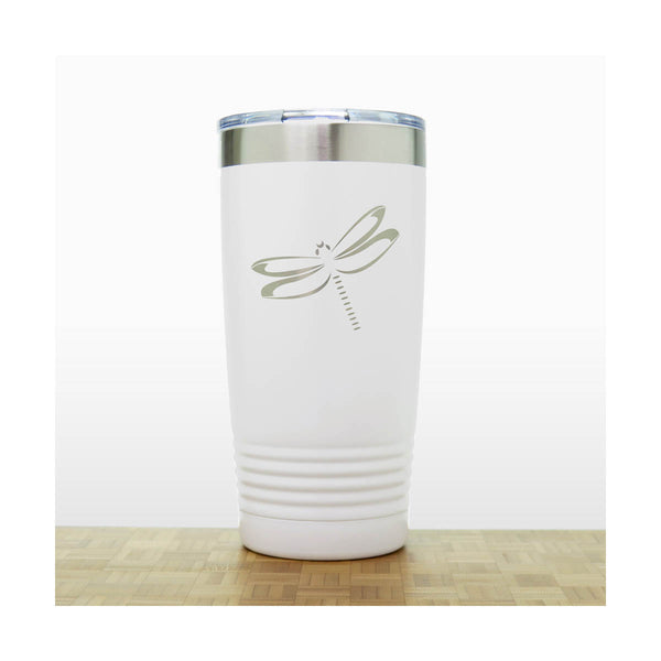 White - Dragonfly 20 oz Insulated Tumbler - Design 4 - Copyright Hues in Glass
