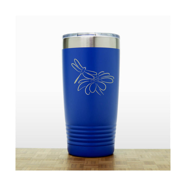 Blue - Dragonfly and Daisy 20 oz Insulated Tumbler - Copyright Hues in Glass
