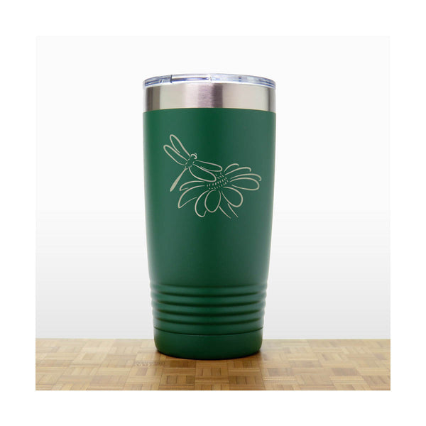 Green - Dragonfly and Daisy 20 oz Insulated Tumbler - Copyright Hues in Glass