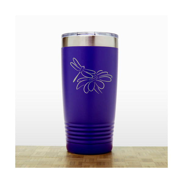 Purple - Dragonfly and Daisy 20 oz Insulated Tumbler - Copyright Hues in Glass