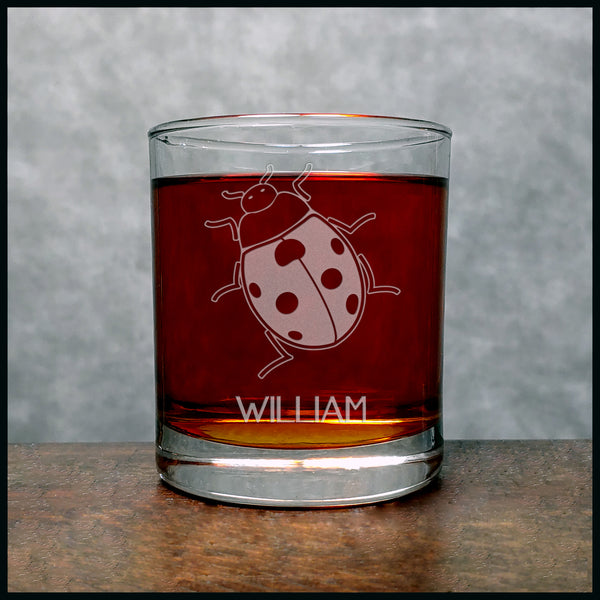 Ladybug Personalized Whisky Glass - Design 2 - Copyright Hues in Glass