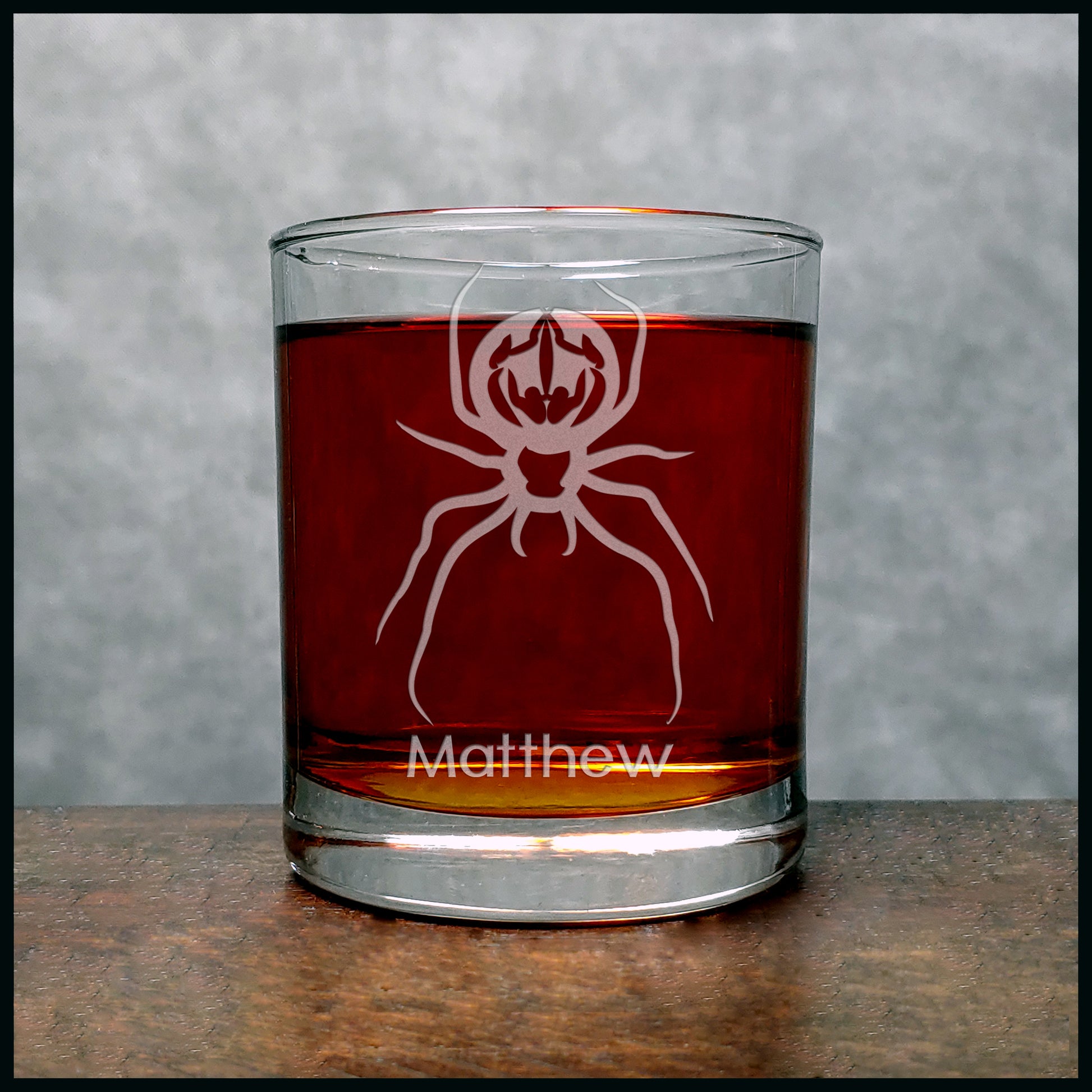 Spider Personalized Whisky Glass - Design 5 - Copyright Hues in Glass