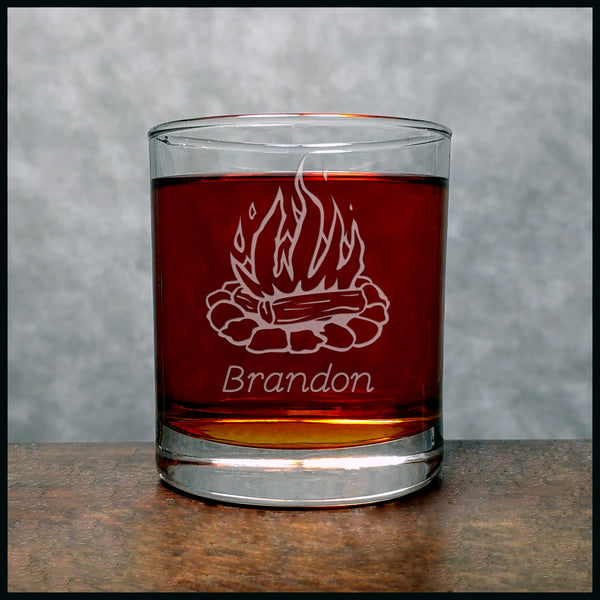 Camp Fire Personalized Whisky Glass - Copyright Hues in Glass