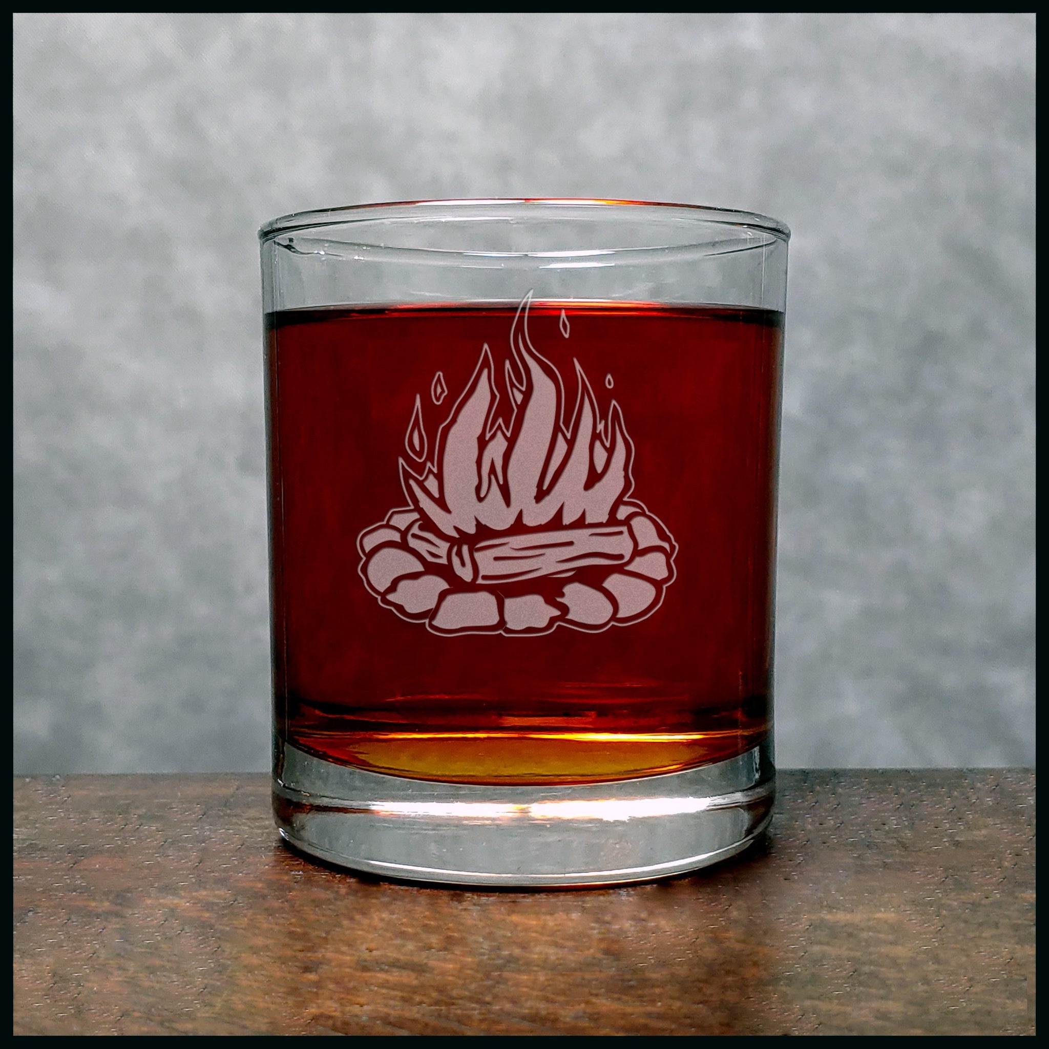 Camp Fire Whisky Glass - Design 2 - Copyright Hues in Glass
