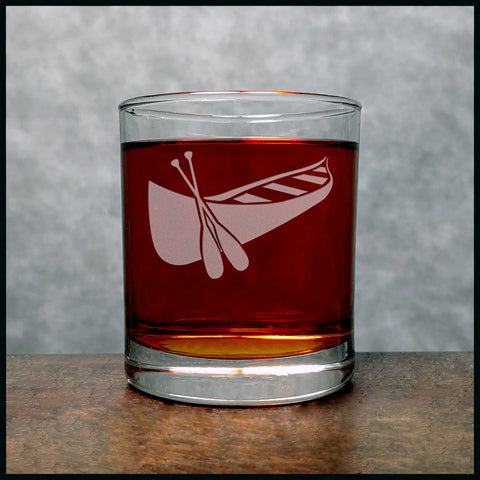 Canoe and Paddle Engraved 11oz Whiskey Glass - Design 2 - Personalized Gift