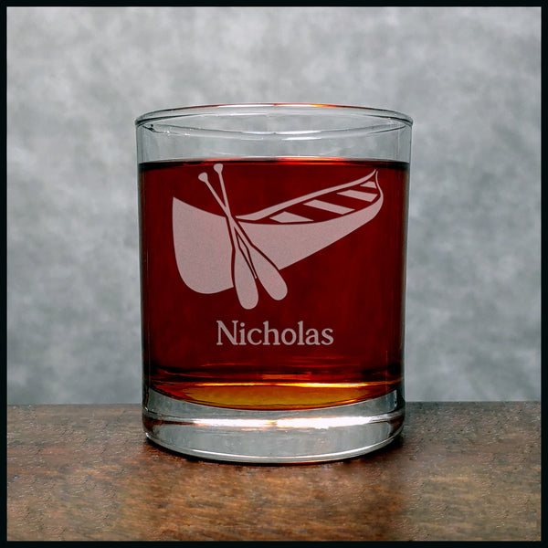 Canoe and Paddle Whisky Glass - Design 2 - Copyright Hues in Glass