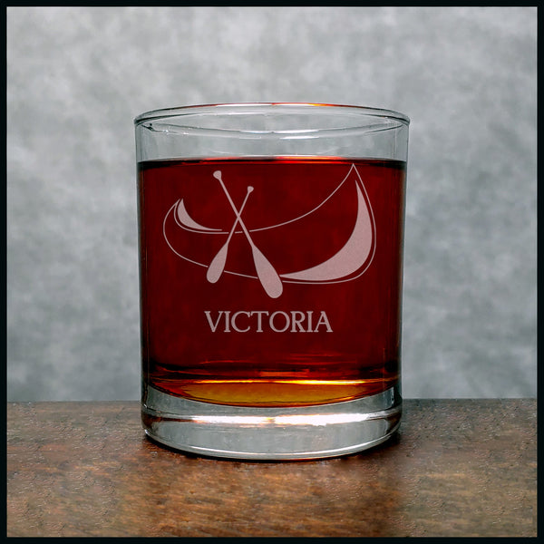 Canoe and Paddle Personalized Whisky Glass - Design 4 - Copyright Hues in Glass