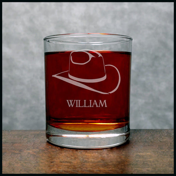Cowboy Hat  Personalized Whisky Glass - Copyright Hues in Glass