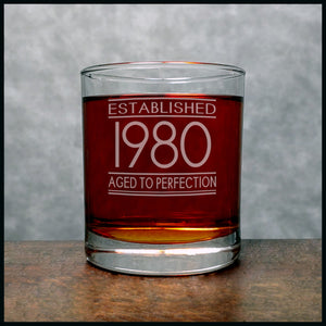 Established Aged to Perfection Personalized Whisky Glass - Copyright Hues in Glass