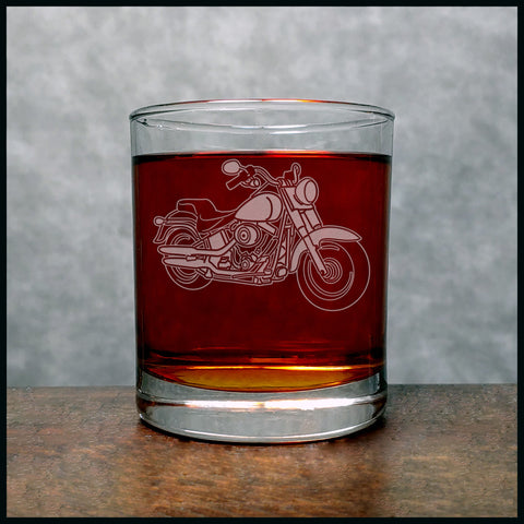 Motorcycle Whisky Glass - Copyright Hues in Glass
