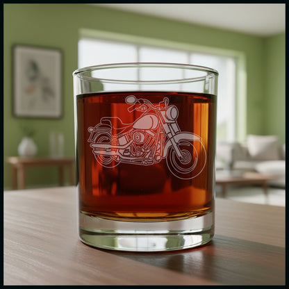 Motorcycle Whisky Glass - Copyright Hues in Glass