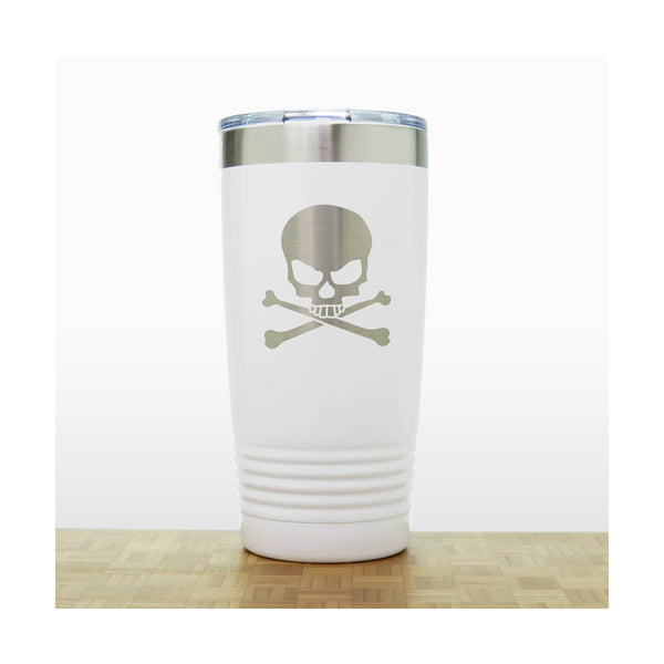 White - Skull and Crossbones 20 oz Insulated Tumbler - Copyright Hues in Glass
