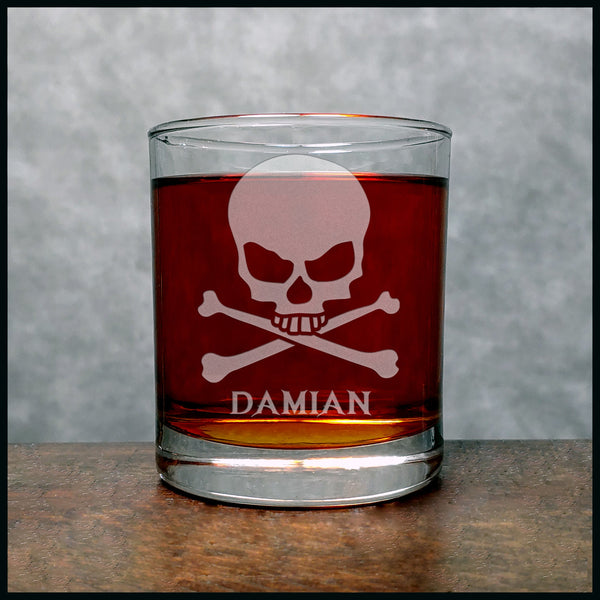 Skull and Crossbones Whisky Glass - Copyright Hues in Glass