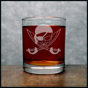 Pirate Skull and Crossed Swords Whisky Glass - Copyright Hues in Glass