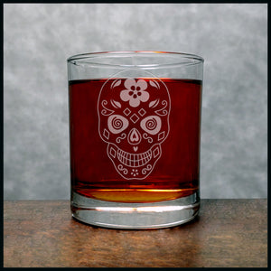 Sugar Skull Personalized Whisky Glass - Copyright Hues in Glass