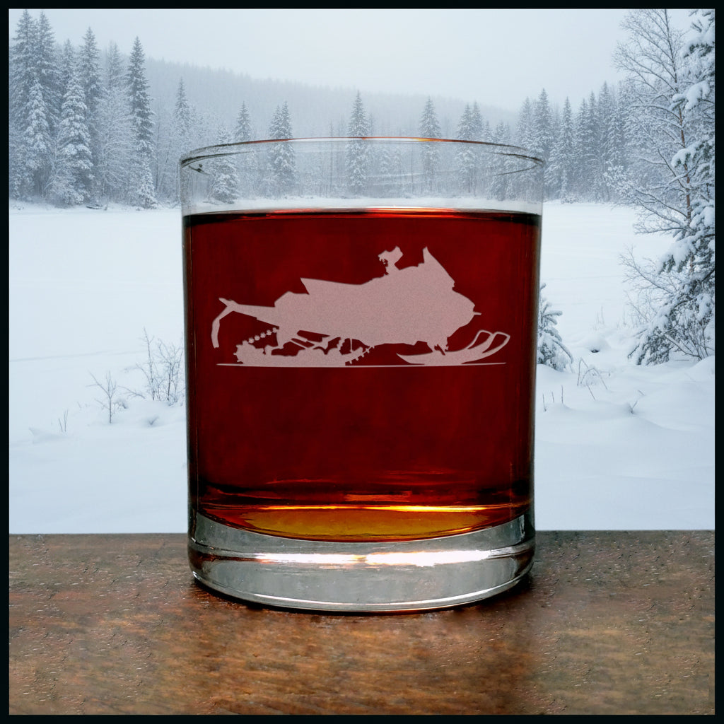 Snowmobile Whisky Glass - Design 2 - Copyright Hues in Glass