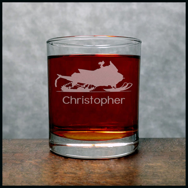 Snowmobile Personalized Whisky Glass - Design 2 - Copyright Hues in Glass