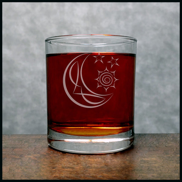 Sun, Moon and Stars Whisky Glass - Copyright Hues in Glass