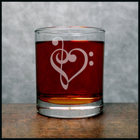 Treble, Bass Clef Heart Whisky Glass - Copyright Hues in Glass