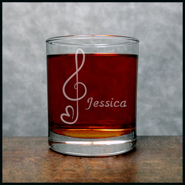Treble Clef Heart Personalized Whisky Glass - Copyright Hues in Glass