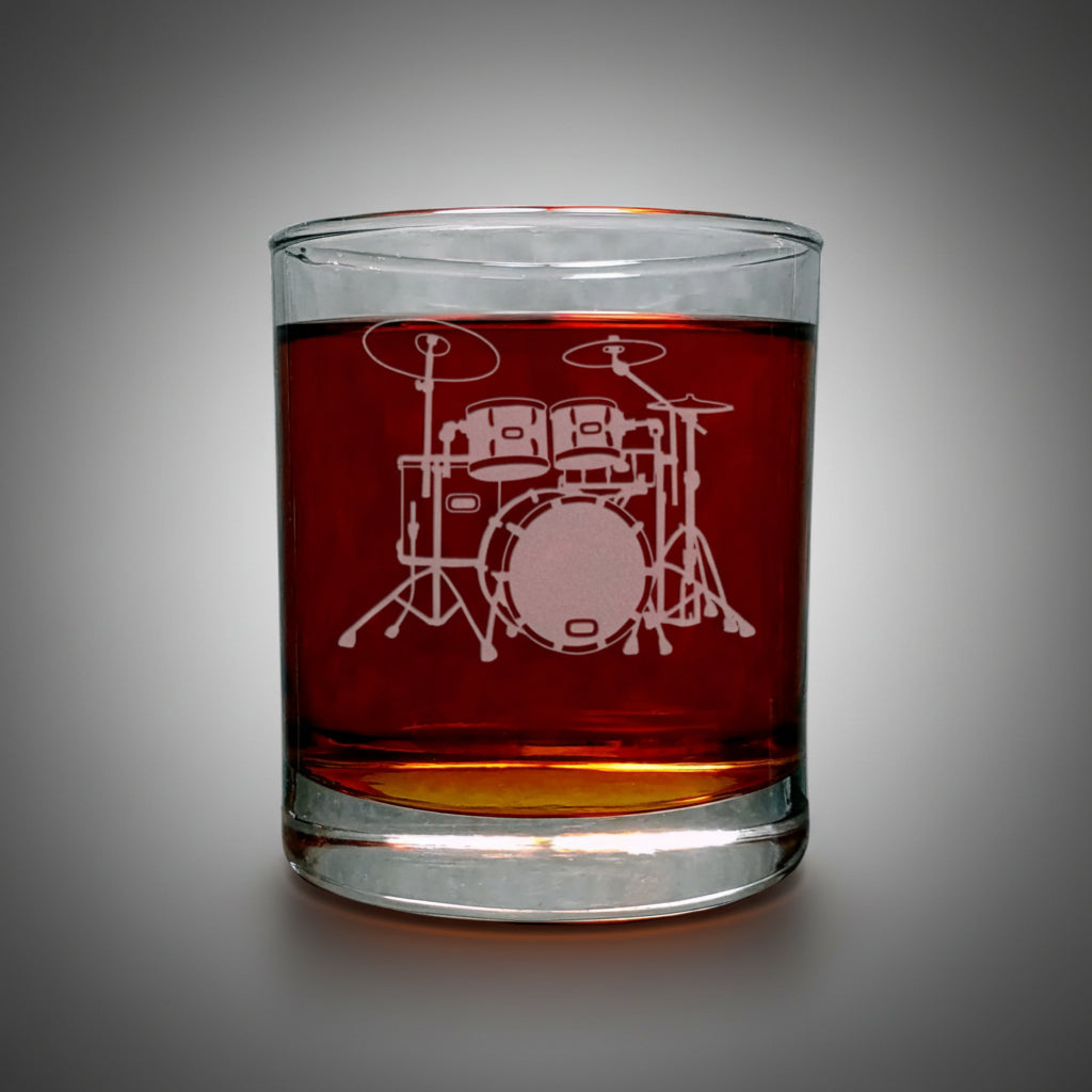 Drum Set Whisky Glass - Copyright Hues in Glass