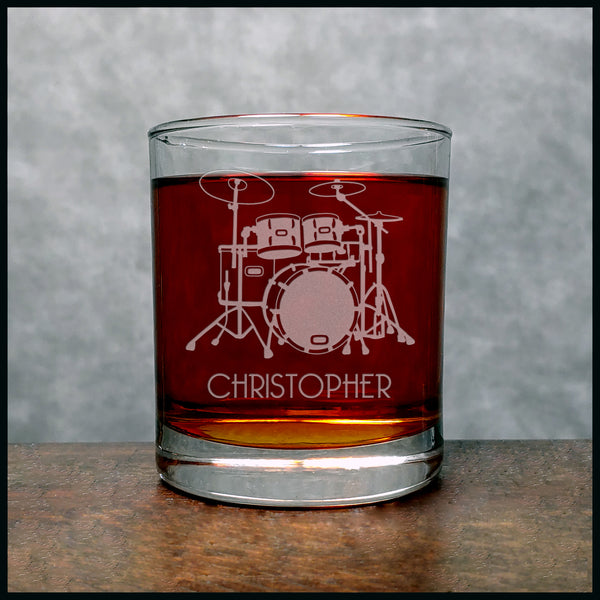 Drum Set Personalized Whisky Glass - Copyright Hues in Glass