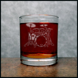 Drum Set  Whisky Glass - Design 2 - Copyright Hues in Glass