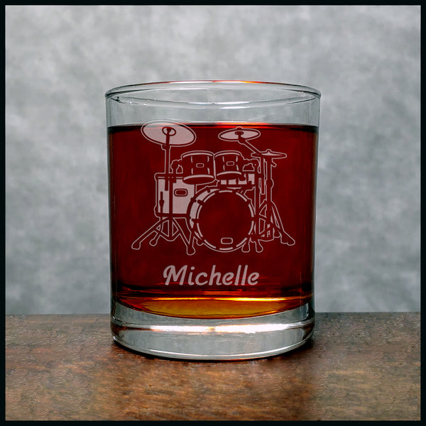 Drum Set Personalized Whisky Glass - Design 2 - Copyright Hues in Glass