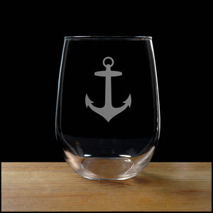 Anchor Stemless Wine Glass - Copyright Hues in Glass