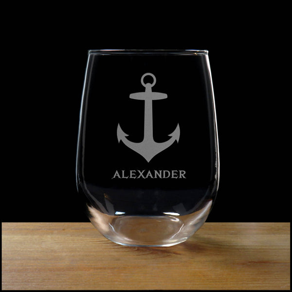 Anchor Stemless Personalized Wine Glass - Copyright Hues in Glass