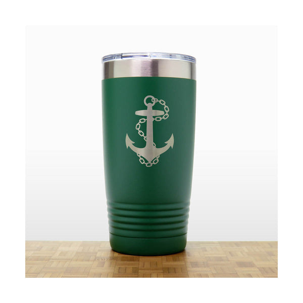Green - Anchor with Chain 20 oz Insulated Tumbler - Copyright Hues in Glass