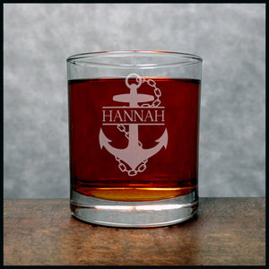 Anchor and Chain With Name Personalized Whisky Glass - Copyright Hues in Glass
