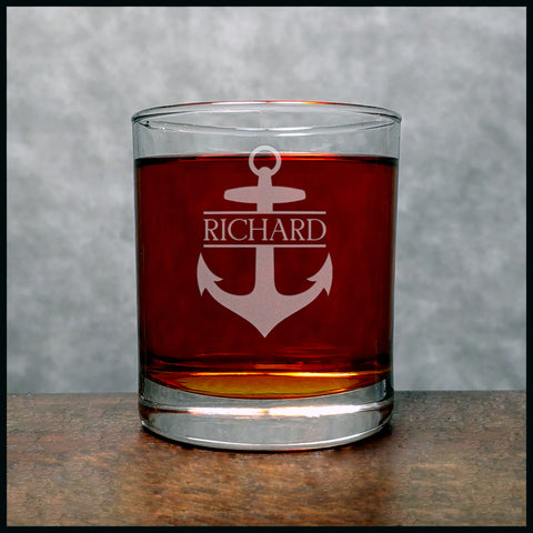 Anchor  with Name Whisky Glass - Copyright Hues in Glass