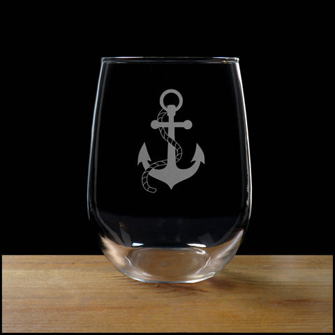 Anchor and Rope Stemless Wine Glass - Copyright Hues in Glass